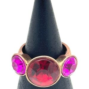 Red and Pink Circular Rhinestone Ring on Copper Band Size 7.75